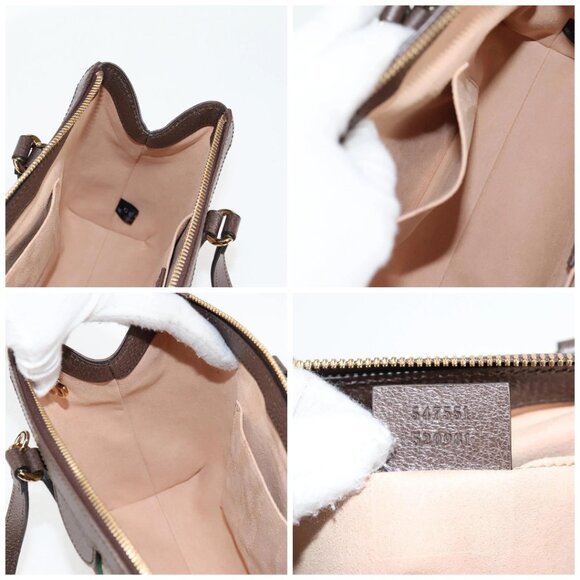 GUCCI GG Supreme Web Sherry Line Bag PVC 2way Beige Gold - Picture 15 of 16